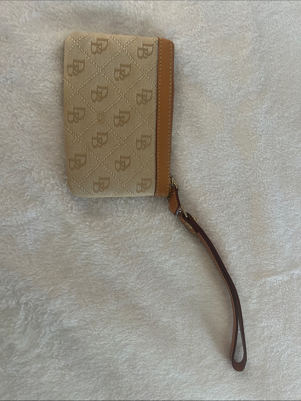 Dooney & Bourke Beige and Tan Monogram Zip Wristlet
